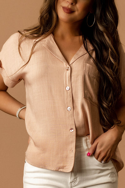 See You Then Short Sleeve Button Up (Dusty Peach)
