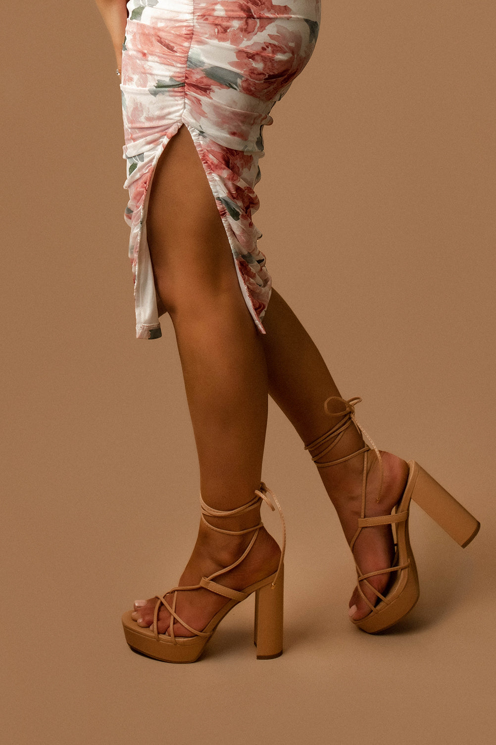 Gia Strappy Lace Up Heels Nude