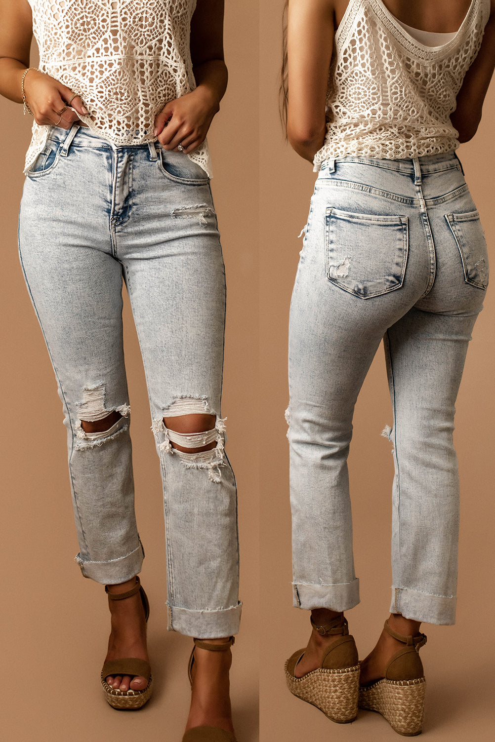 bytos Full Size Distressed High Rise Straight Jeans main image 1