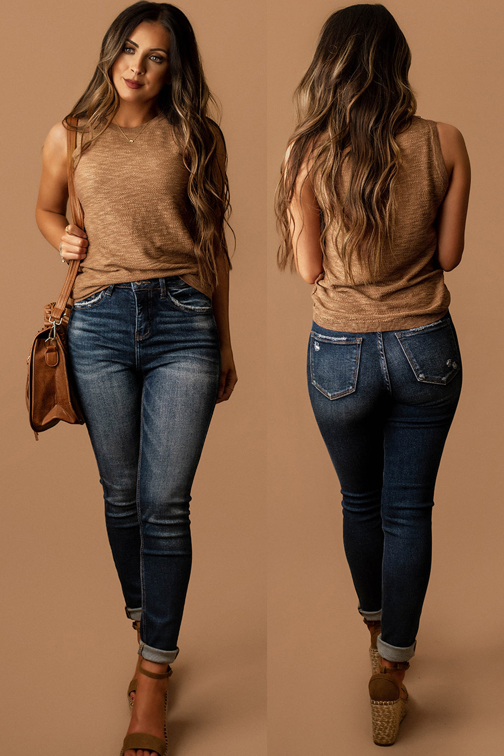 即購入可】euw nuance knit tank-top brown Just for Now Slub Knit