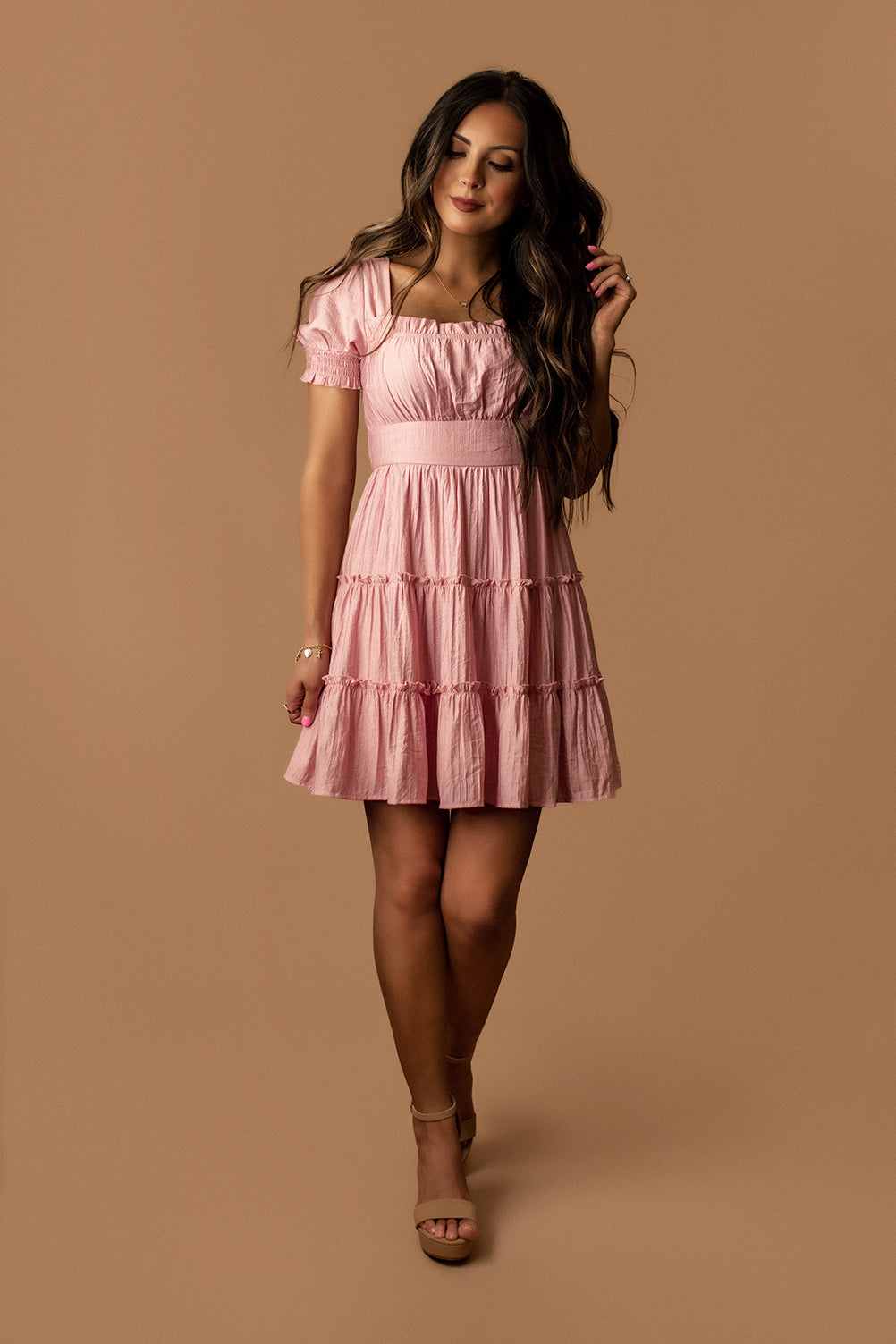 Take Me Away Tiered Babydoll Dress (Pink)