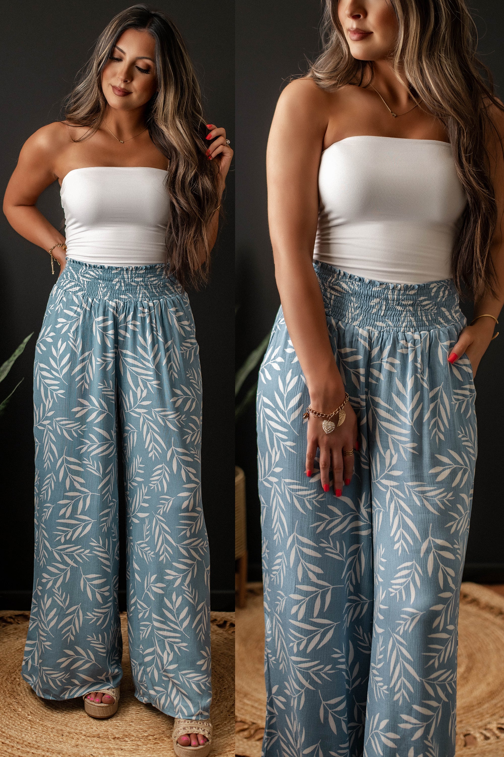 Cabana Nights Wide Leg Printed Pants (Slate Blue) – Wild Summer Boutique