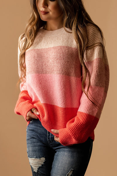 One True Love Striped Knit Sweater (Pink Multi)