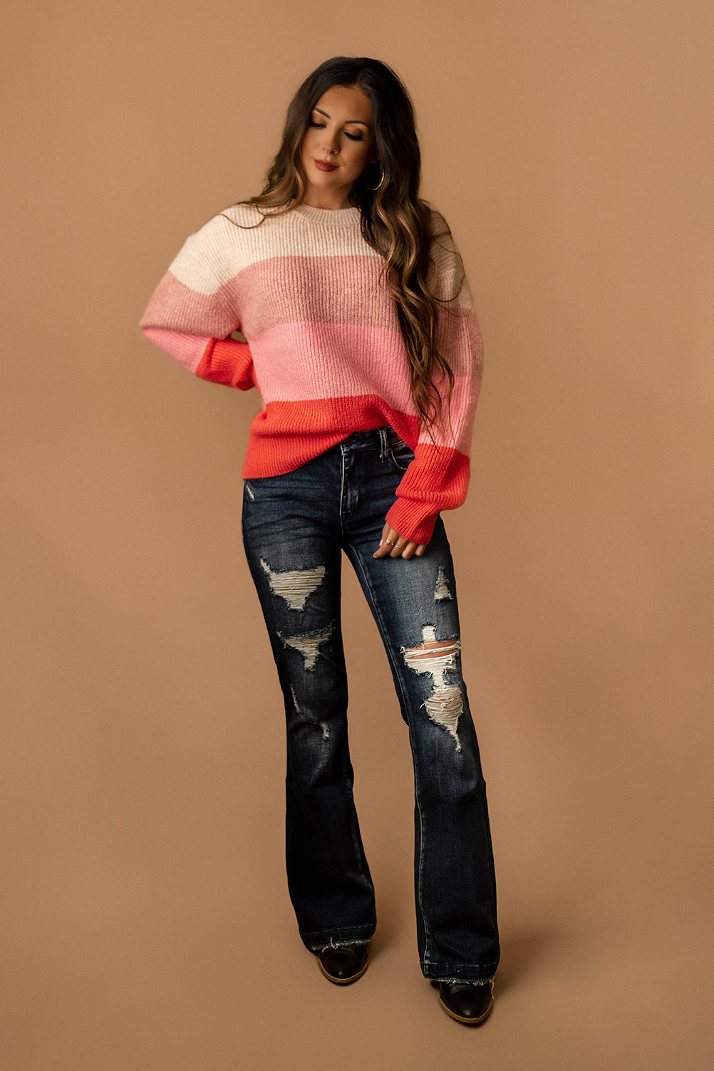 One True Love Striped Knit Sweater (Pink Multi)