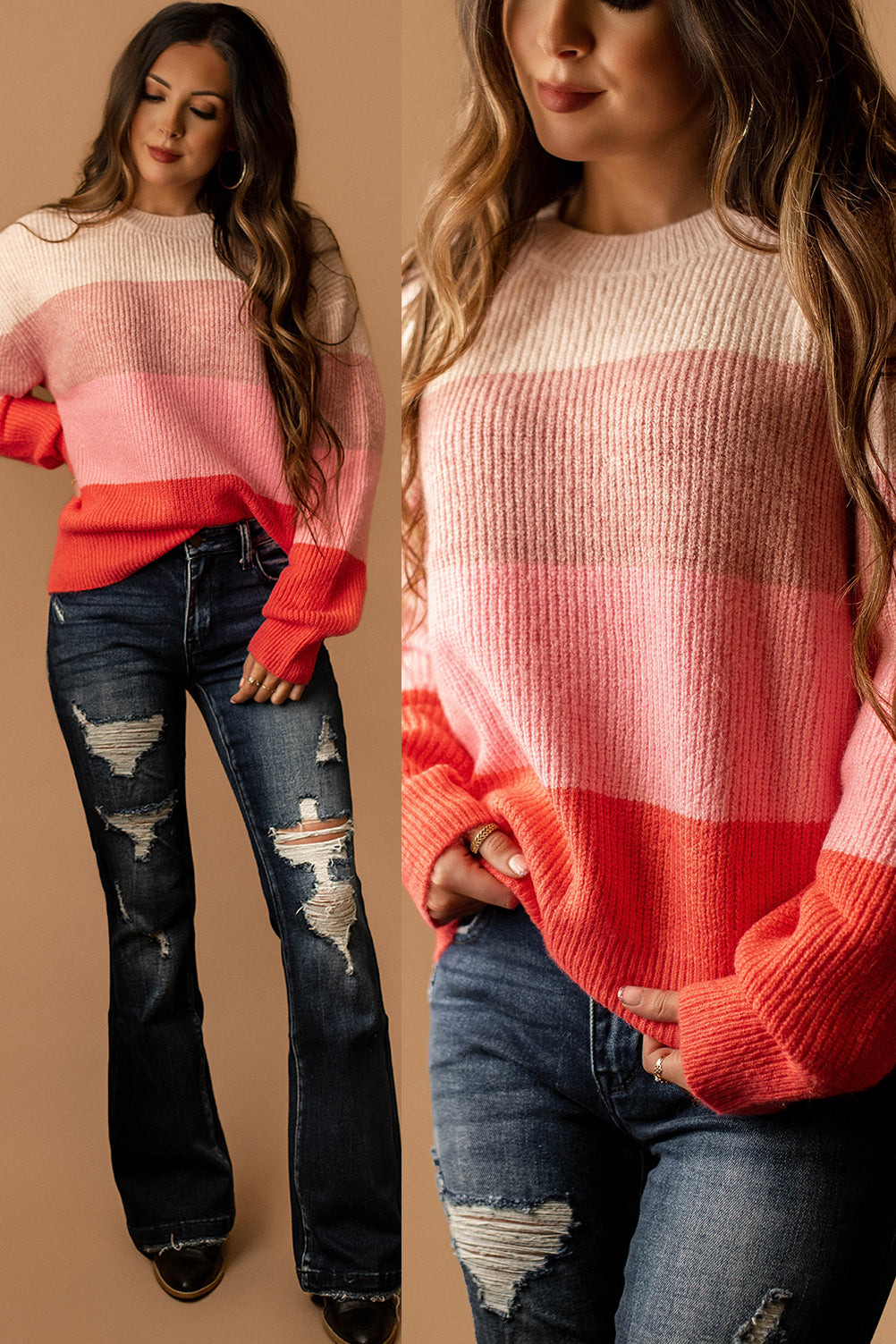 One True Love Striped Knit Sweater (Pink Multi)