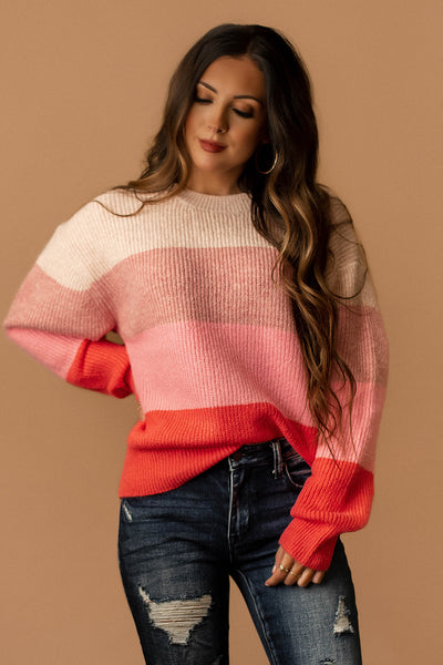 One True Love Striped Knit Sweater (Pink Multi)