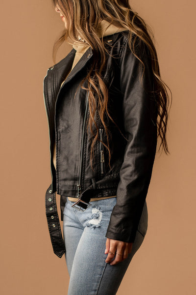 Memphis Faux Leather Moto Jacket (Black)