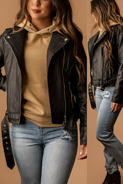 Memphis Faux Leather Moto Jacket (Black)
