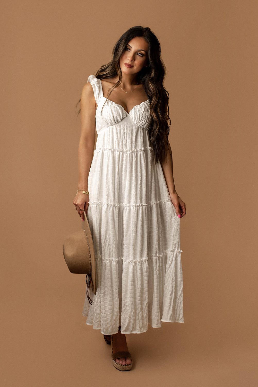 Just In Case Tiered Maxi Dress (White)
