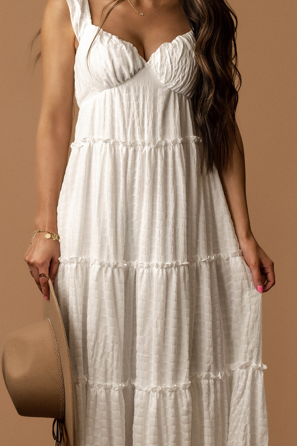 Just In Case Tiered Maxi Dress (White)