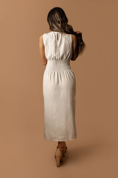 Valencia Striped Linen Effect Midi Dress (Natural)