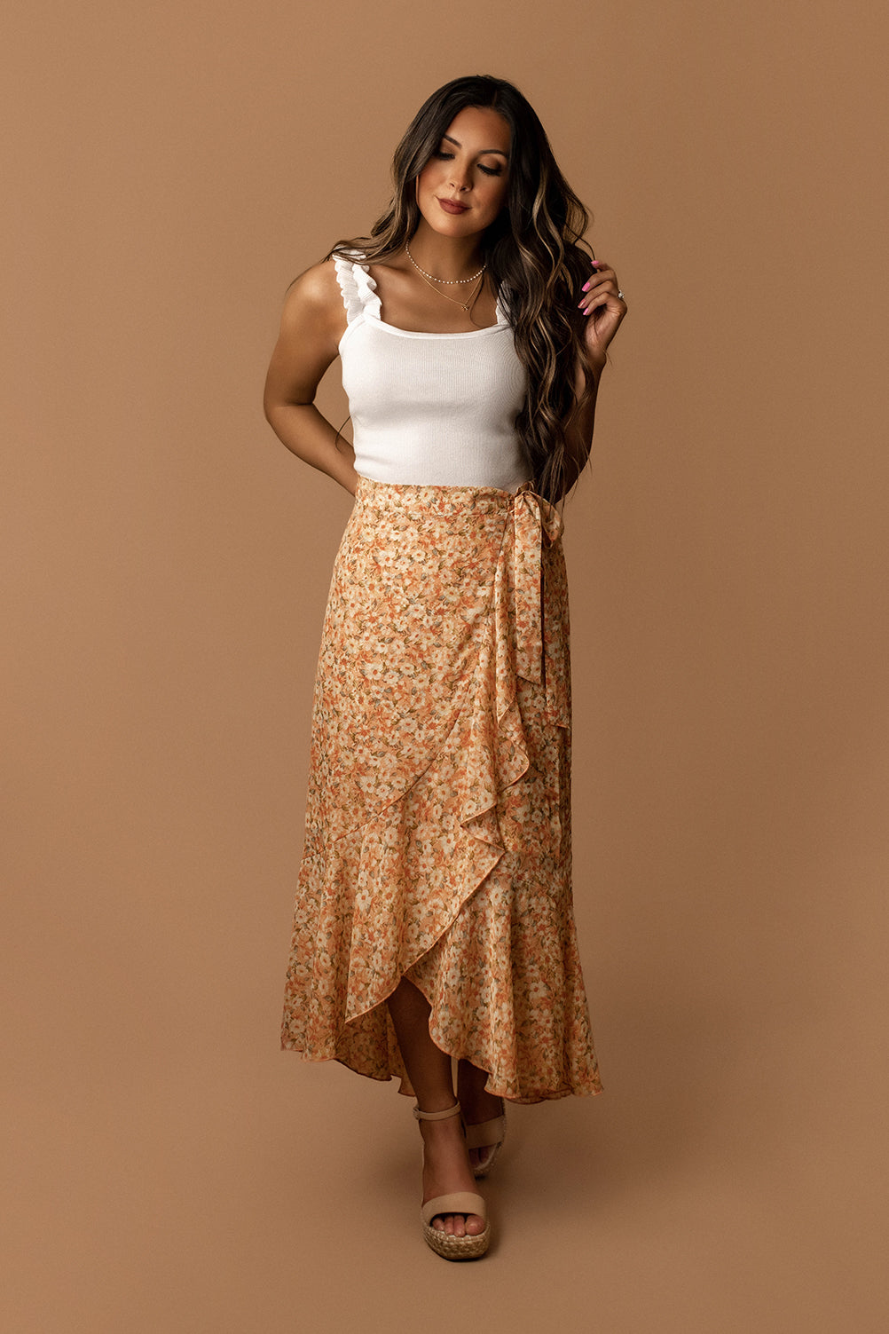 Magic On Your Mind Floral Maxi Skirt (Orange)