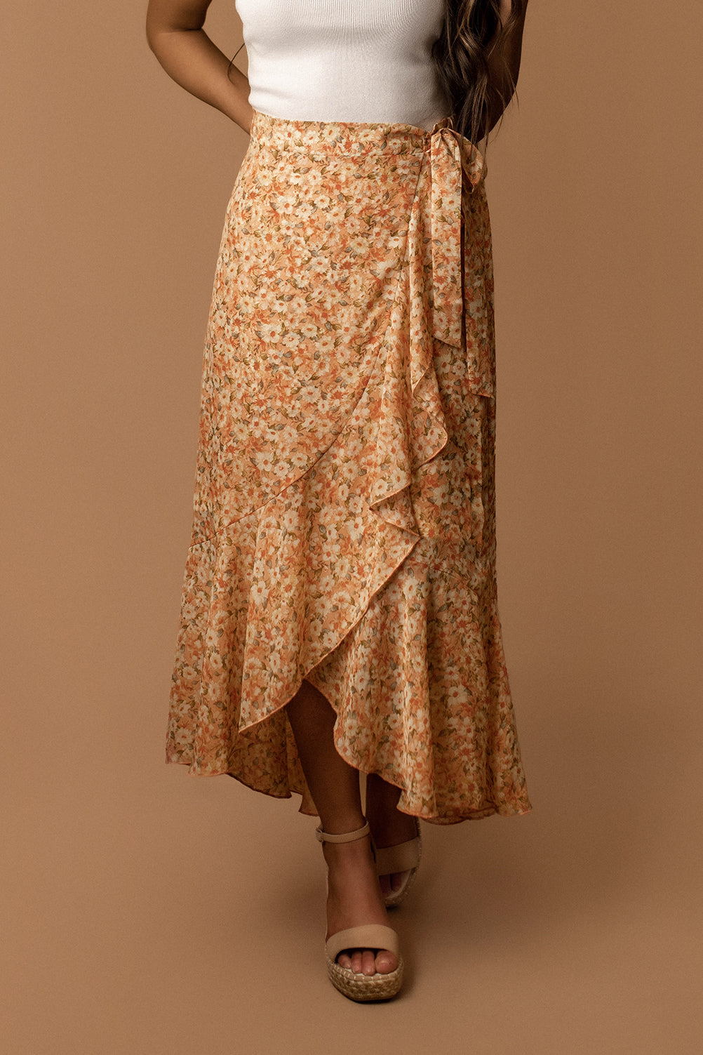 Magic On Your Mind Floral Maxi Skirt (Orange)