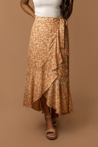 Magic On Your Mind Floral Maxi Skirt (Orange)