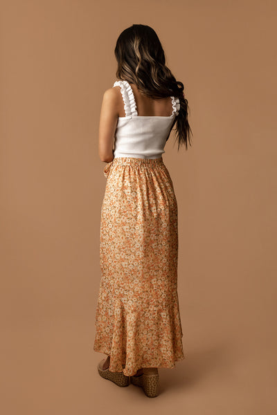 Magic On Your Mind Floral Maxi Skirt (Orange)