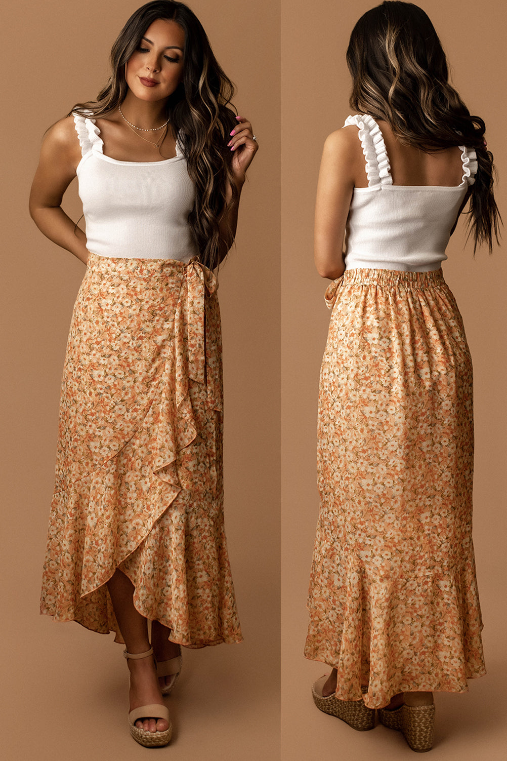 Magic On Your Mind Floral Maxi Skirt (Orange)