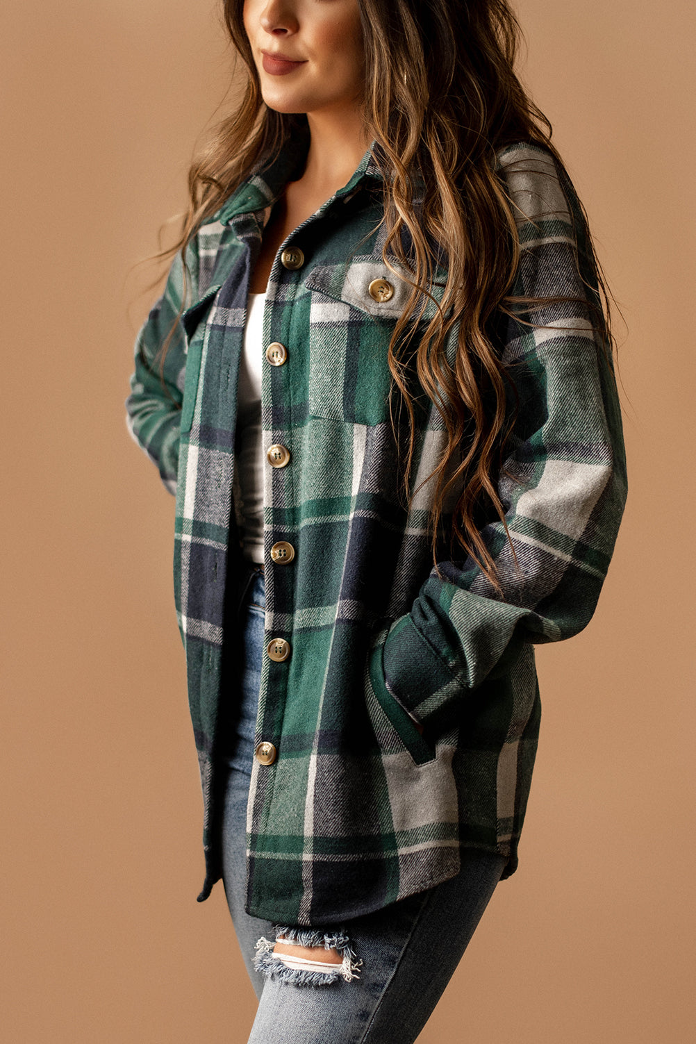 By Your Side Plaid Shacket (Hunter)