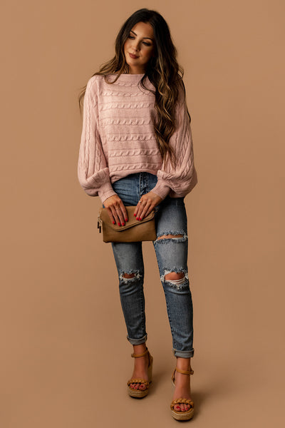 Love The Way You Lie Cable Knit Sweater (Mauve Blush) | FINAL SALE