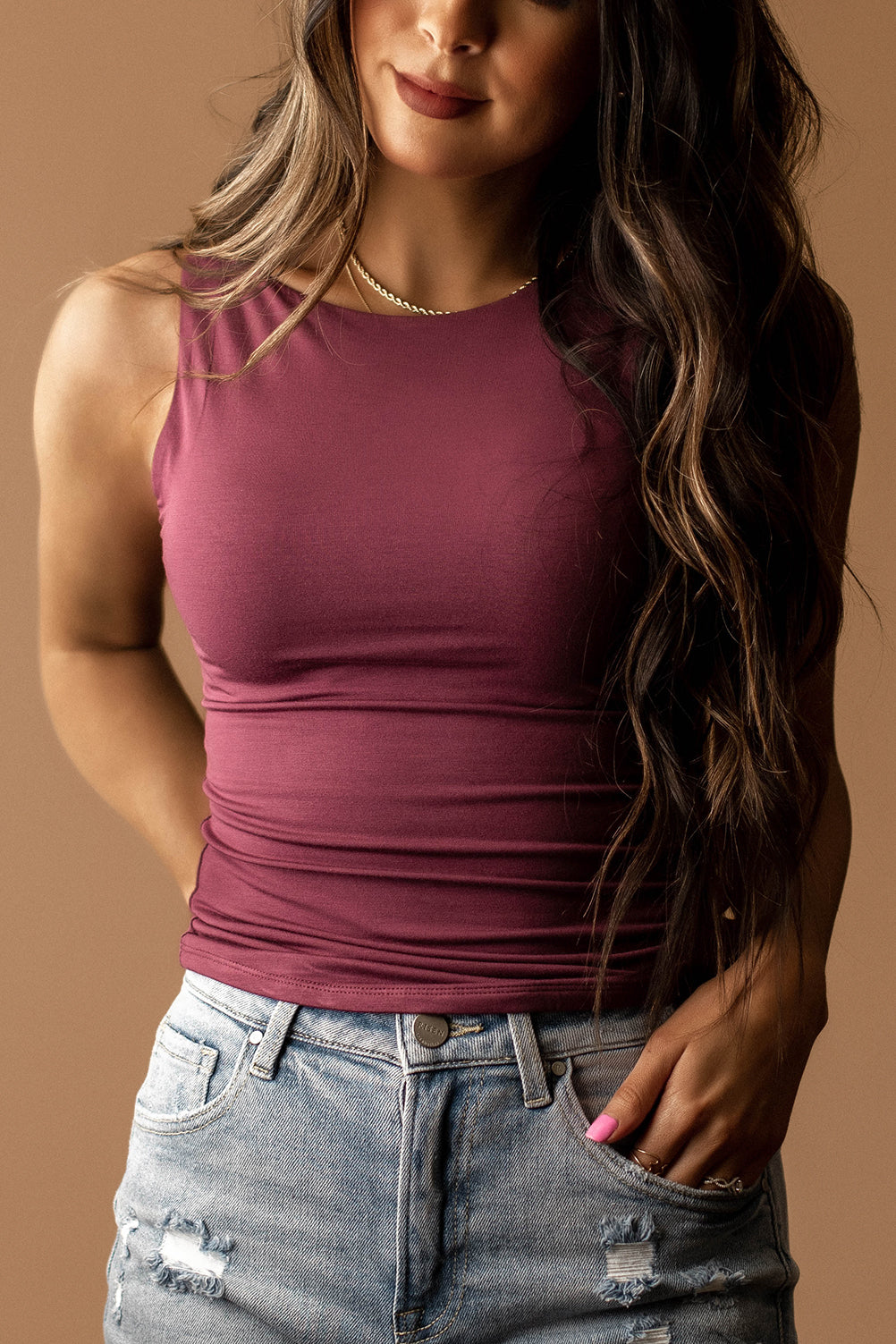 Dream Boat-Neck Double Layered Tank (Plum)