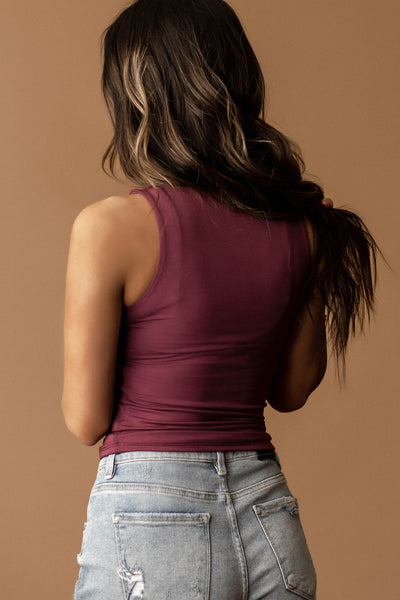 Dream Boat-Neck Double Layered Tank (Plum)