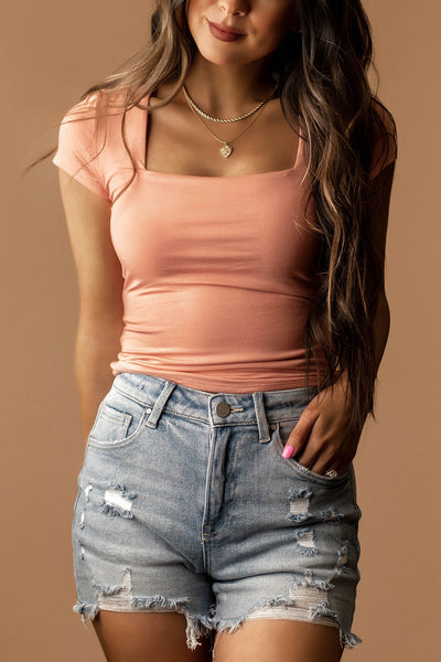 Fantasy Double Layered Square-Neck Tee (Dusty Coral)