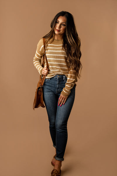 I'll Follow You Striped Long Sleeve Top (Honey) | FINAL SALE