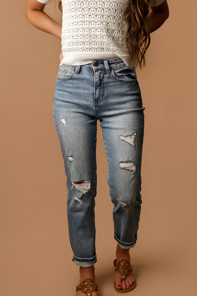 Emma Distressed High-Rise Mom Jeans