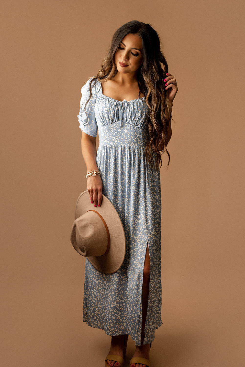 Don't Look Back Floral Print Maxi Dress (Sky Blue)