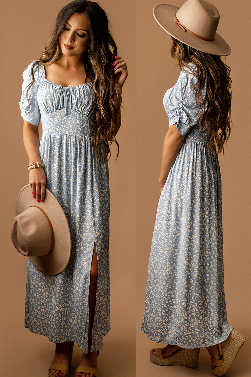 Don't Look Back Floral Print Maxi Dress (Sky Blue)