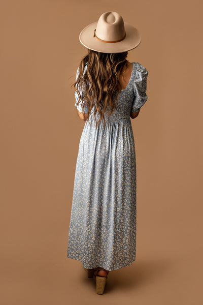 Don't Look Back Floral Print Maxi Dress (Sky Blue)