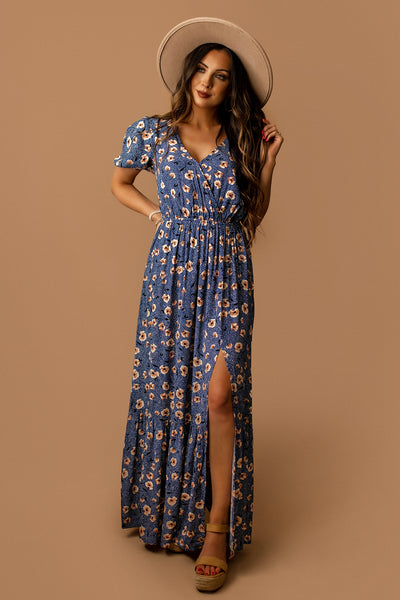 Keep Blooming Floral Maxi Dress (Navy Blue)