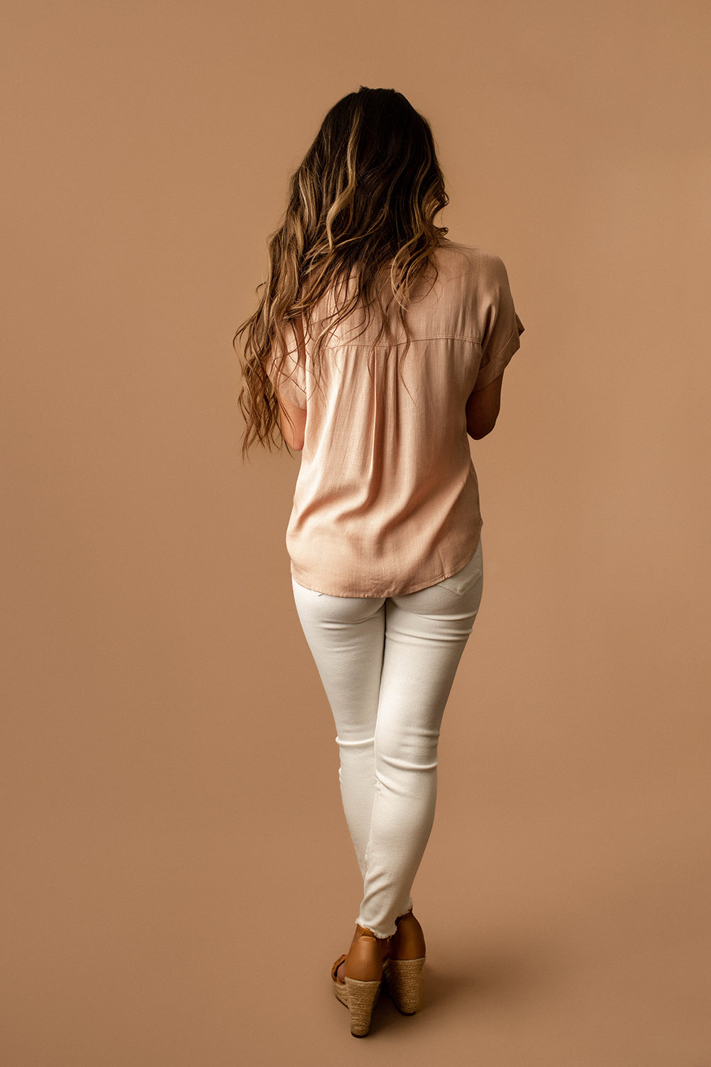 See You Then Short Sleeve Button Up (Dusty Peach)