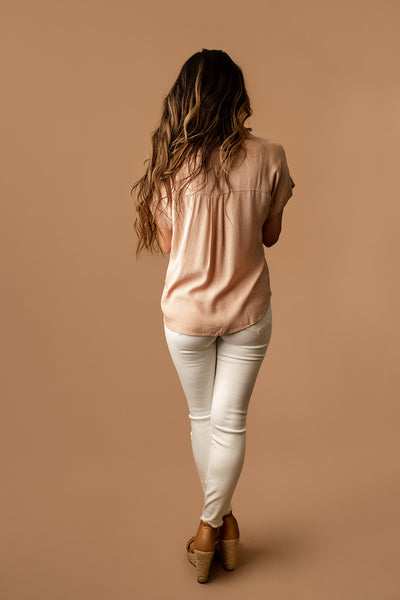 See You Then Short Sleeve Button Up (Dusty Peach)