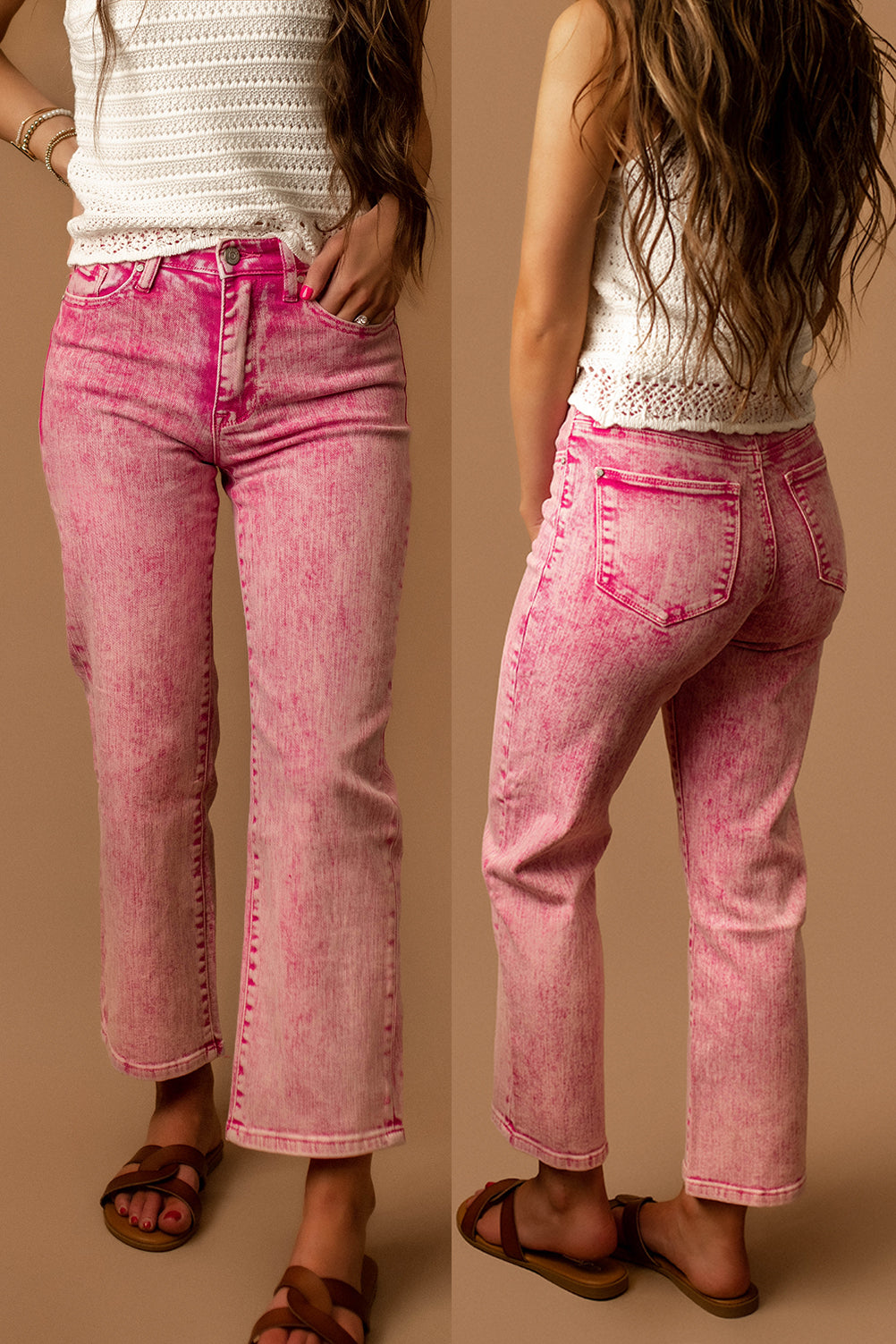 McKenzie Straight Leg Crop Jeans (Pink Acid Wash) | FINAL SALE