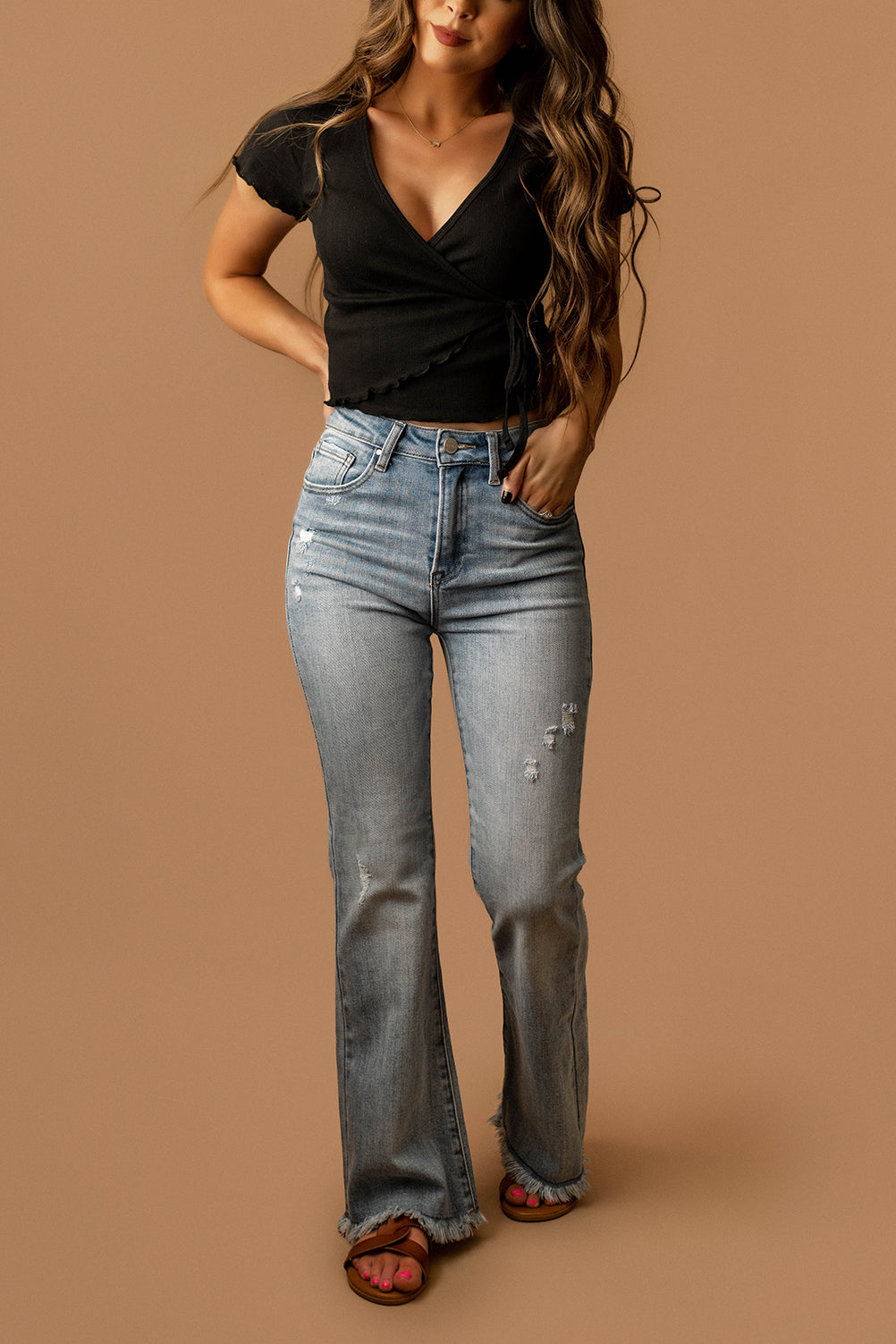 Ariana Vintage Frayed Hem Flare Jeans | FINAL SALE