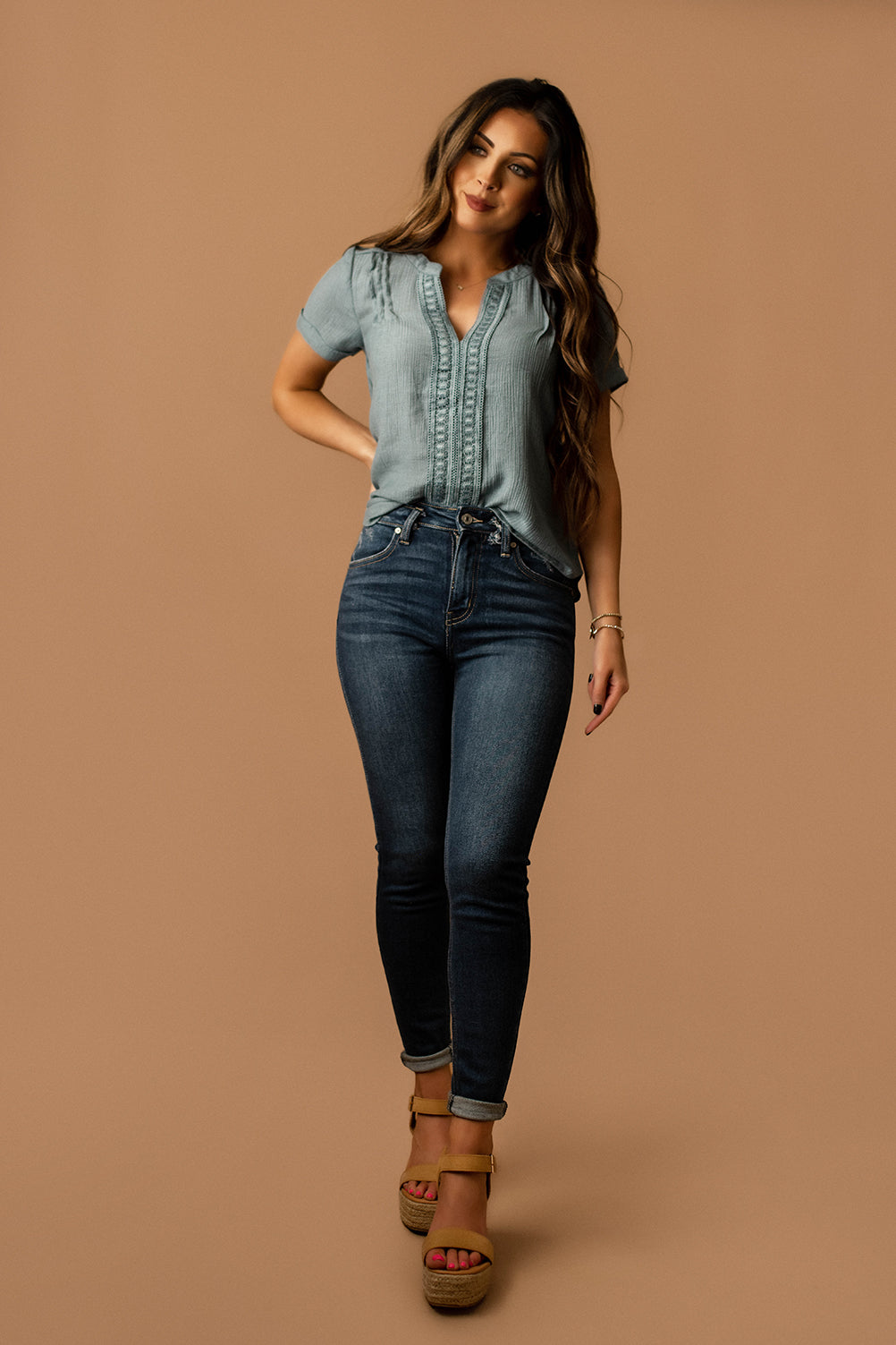 When Summer Calls Short Sleeve Blouse (Dusty Blue)