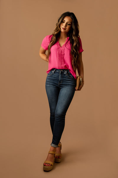 When Summer Calls Short Sleeve Blouse (Fuschia) |  FINAL SALE