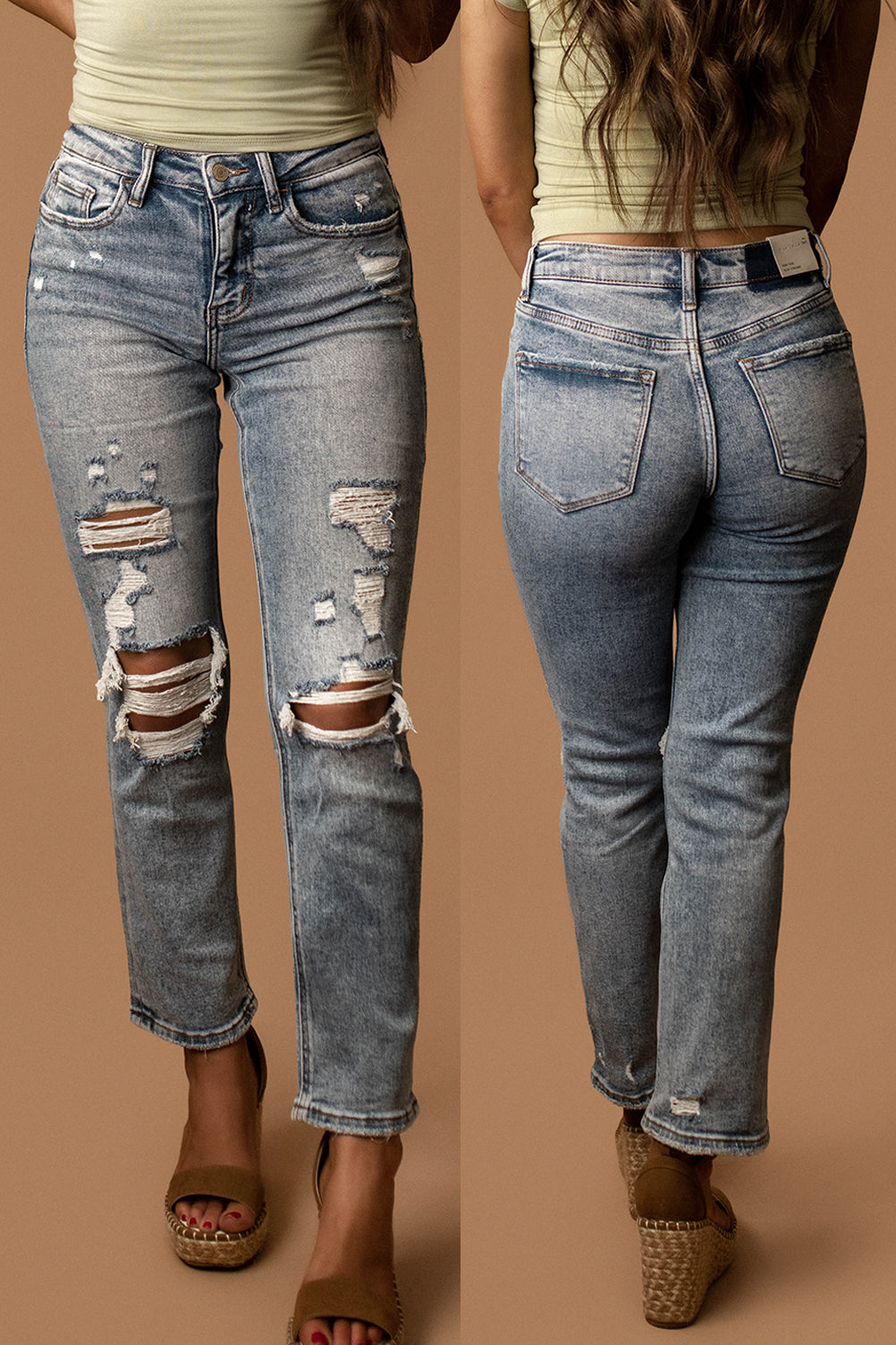 Amelia Distressed Slim Straight Jeans