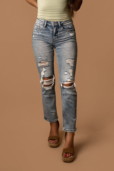 Amelia Distressed Slim Straight Jeans
