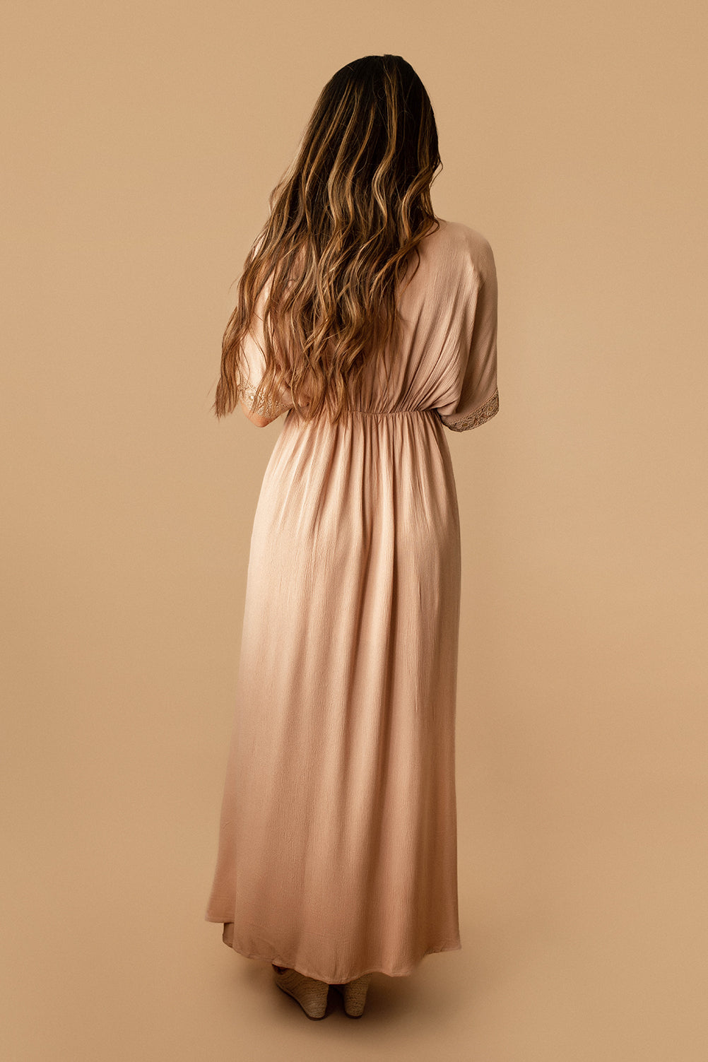 Chasing You Tassel Embellished Tie-Front Maxi Dress (Taupe / Dusty Rose) | FINAL SALE