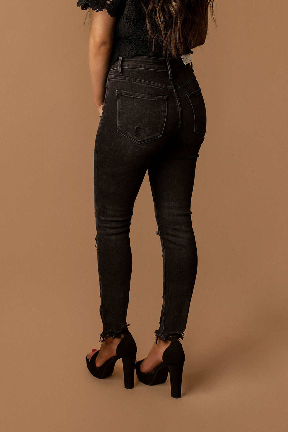 Gianna Button-Fly Distressed Skinny Jeans (Vintage Black)