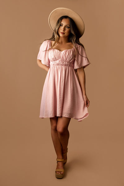 Adore You Flutter Sleeve Sun Dress (Pink Orchid)