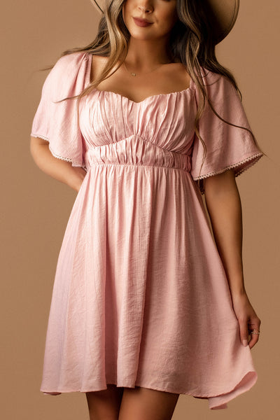 Adore You Flutter Sleeve Sun Dress (Pink Orchid)