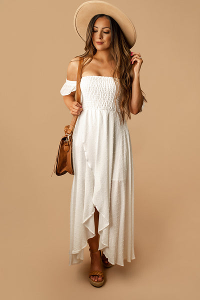 Never In Love Off The Shoulder Maxi Dress (White) | FINAL SALE