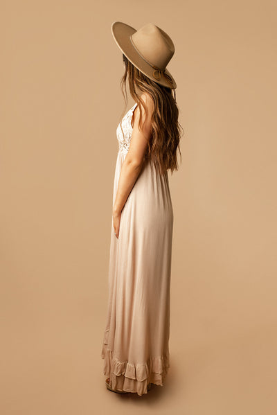 Too Good At Goodbyes Bralette Maxi Dress (Taupe)