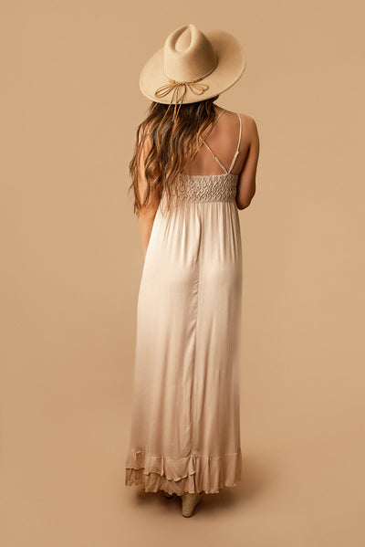 Too Good At Goodbyes Bralette Maxi Dress (Taupe)