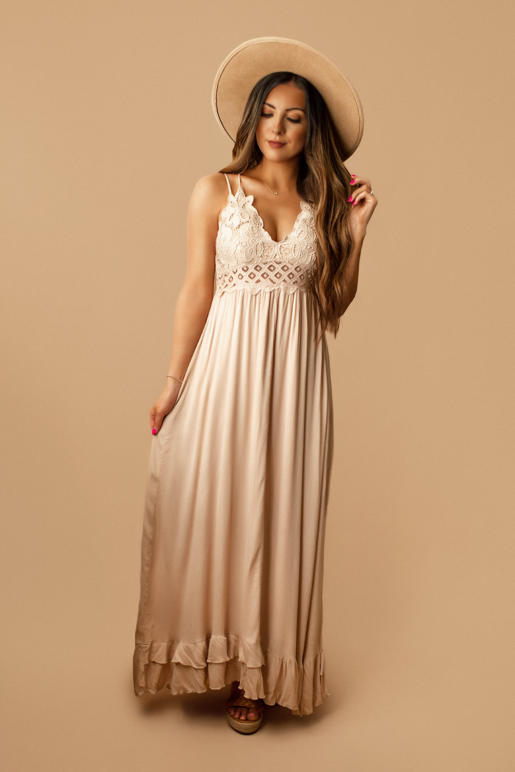 Too Good At Goodbyes Bralette Maxi Dress Taupe Wild Summer Boutique