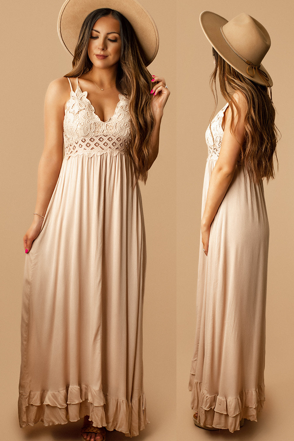 Too Good At Goodbyes Bralette Maxi Dress (Taupe)