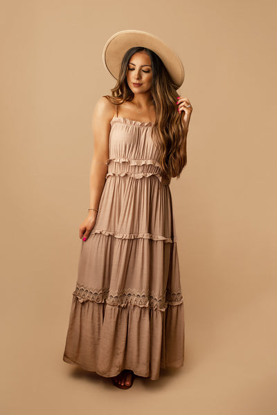 Forever Us Ruffle Tiered Maxi Dress (Taupe / Mocha)