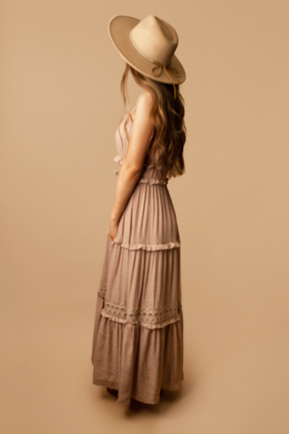 Forever Us Ruffle Tiered Maxi Dress (Taupe / Mocha)